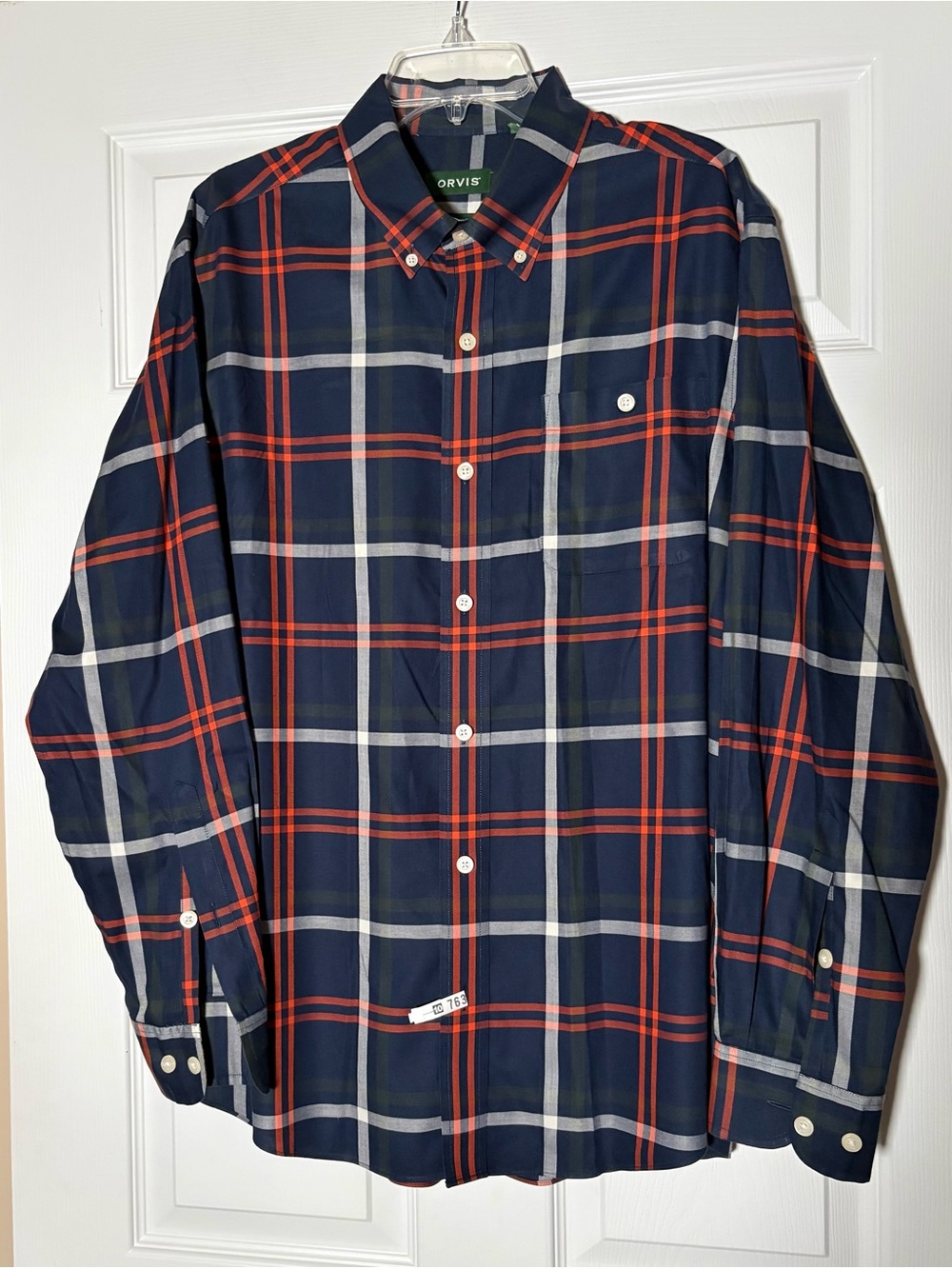 Orvis Navy, Red and White Plaid Button-Down Shirt